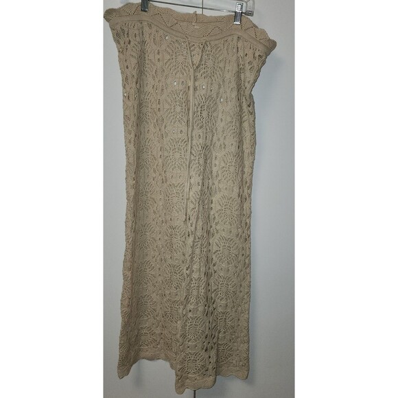 Solai The Label Women Pull On Crochet Pant Beige Sz M boho Beach Wideleg Comfort - Picture 2 of 14